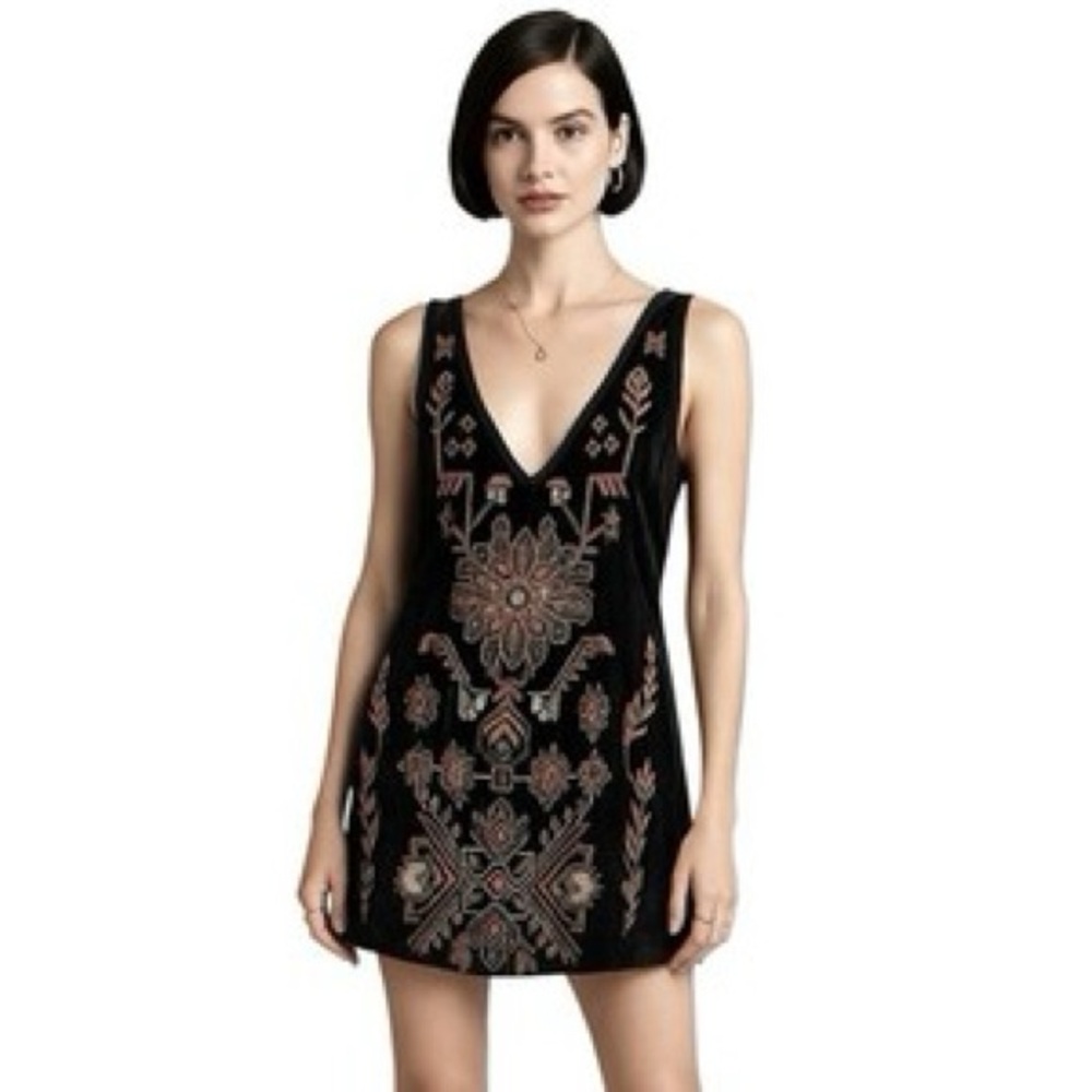 Zara Velvet Embroidered Mini Dress XS | Boho Western Whimsygoth Party